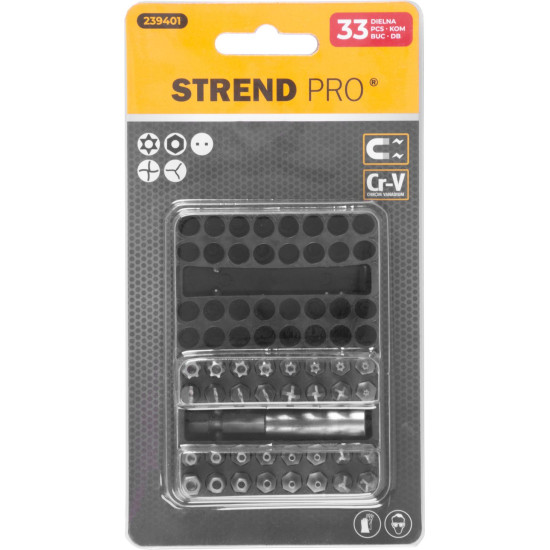 Uzgaļu komplekts 33gb Strend Pro , Cr-V, uzgaļi+turētājs