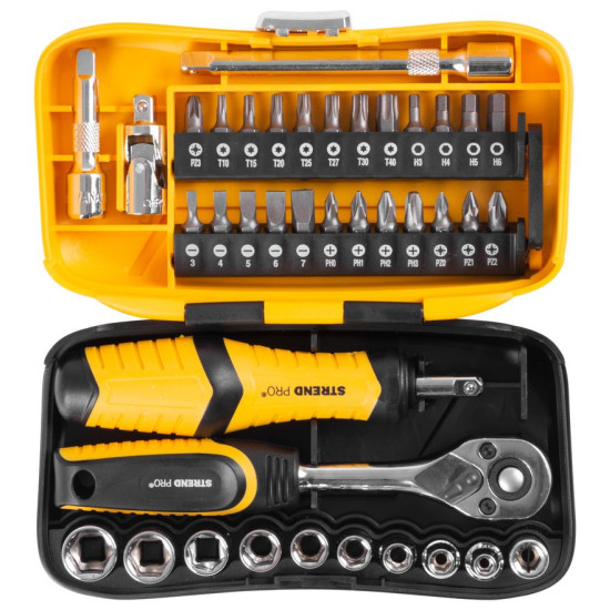 Набор инструментов 39шт Strend рro, 24 насадки, 10 головок, 3 удлинителя, 1 трещотка, 1 отвертка