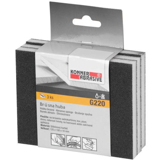 Sponge KONNER G220, 125x100x10 mm, sanding sponge, pack. 3 pcs