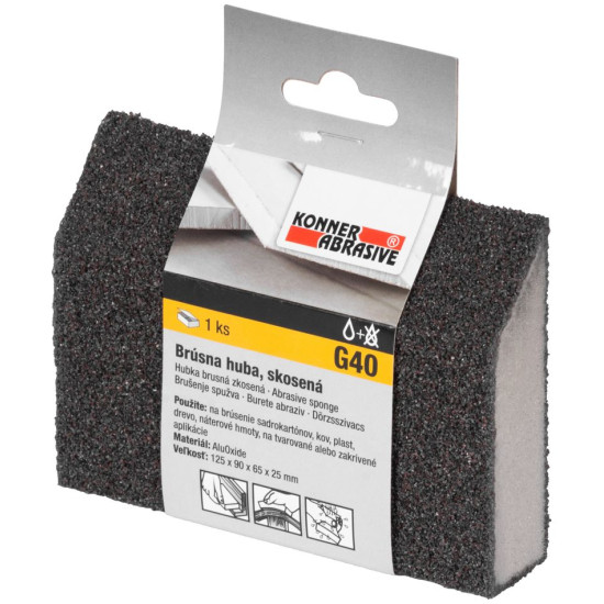 Sponge KONNER G40, 125x90x65x25 mm, sanding sponge, beveled