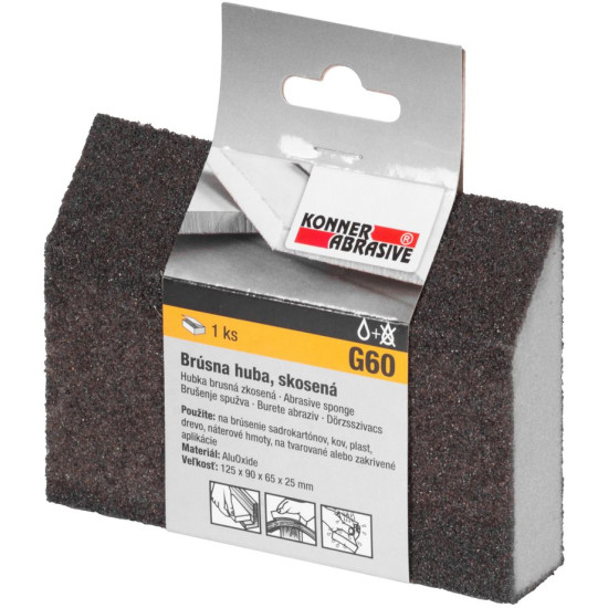 Sponge KONNER G60, 125x90x65x25 mm, sanding sponge, beveled