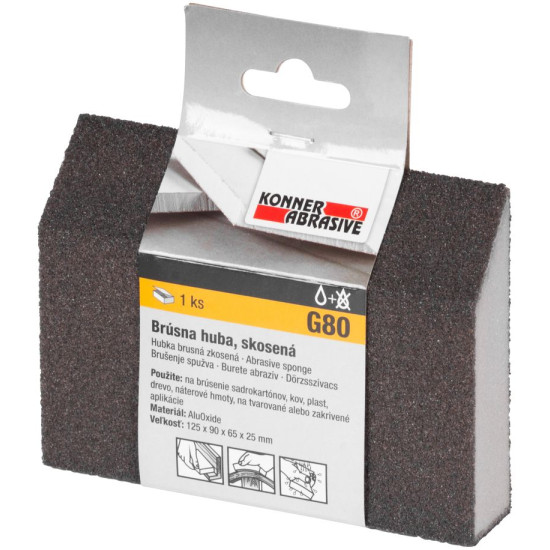 Sponge KONNER G80, 125x90x65x25 mm, sanding sponge, beveled