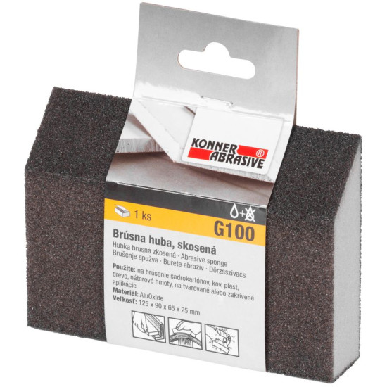 Sponge KONNER P100, 125x90x65x25 mm, sanding sponge, beveled