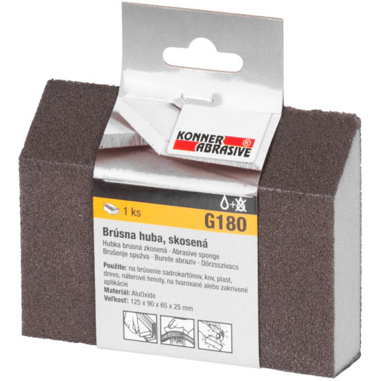 Sponge KONNER G180, 125x90x65x25 mm, sanding sponge, beveled