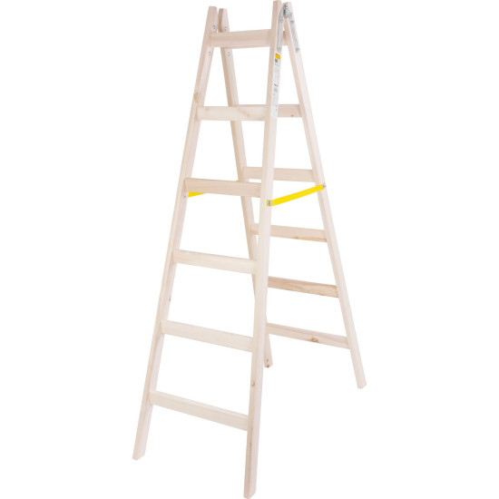Лестница Strend Pro, 6-ступенчатая, двойная, крашеная, деревянная, 1,92 м, макс. 150 кг