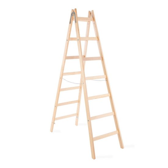 Лестница Strend Pro, 7 ступеней, двойная, крашенная, деревянная, 2,26 м, макс. 150 кг