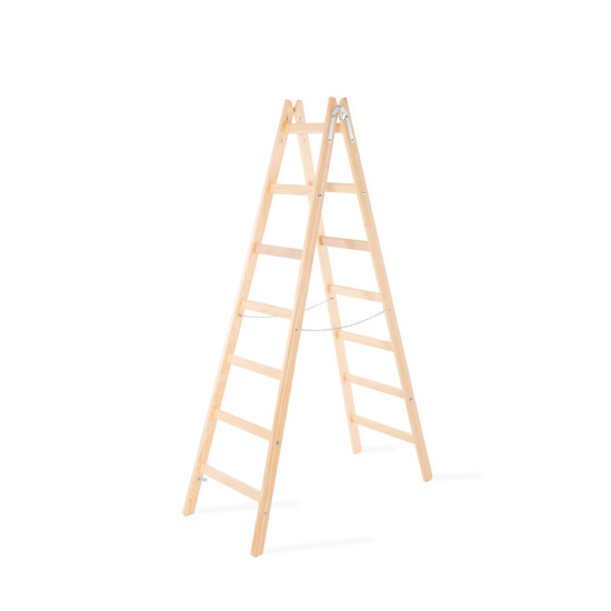 Лестница Strend Pro, 7 ступеней, двойная, крашенная, деревянная, 2,26 м, макс. 150 кг