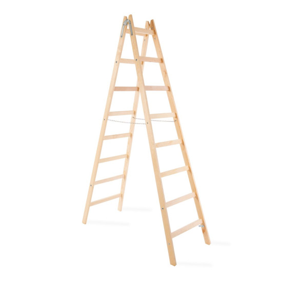 Лестница Strend Pro, 8-ступенчатая, двойная, для покраски, деревянная, 2,56 м, макс. 150 кг