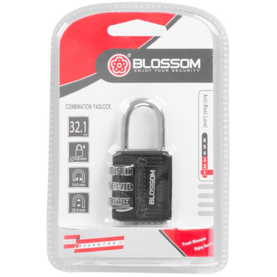 Padlock 30 mm Blossom, galvanized, 3 number codes