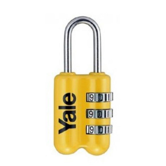 Yale lock YP2/23/128/1, padlock, travel, with numerical combination, yellow