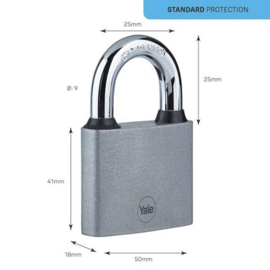 Yale Y111S/50/125/1 padlock, iron, silver, 50 mm, 3 keys Yale Y111S/50/125/1 padlock, iron, silver, 50 mm, 3 keys
