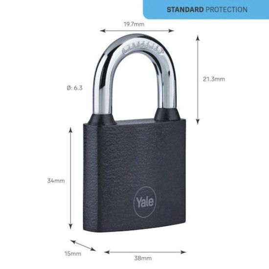 Yale Y111S/38/121/1 padlock, iron, silver, 38 mm, 3 keys