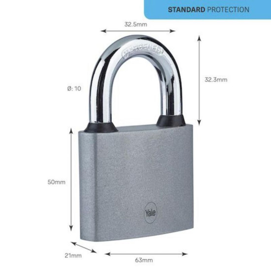Yale Y111S/60/132/1 piekaramā atslēga, dzelzs, sudrabs, 63 mm, 3 atslēgas