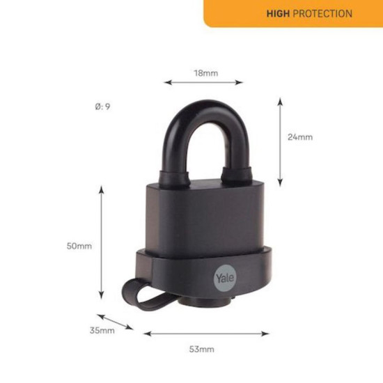 Lock Yale Y220B/51/118/1, High Security, padlock, laminated steel, black, 53 mm, 3 keys