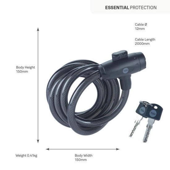 Slēdzene Yale YCK0/12/200/2, velosipēdam, ar atslēgu, 2000 mm Slēdzene Yale YCK0/12/200/2, velosipēdam, ar atslēgu, 2000 mm