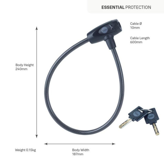 Slēdzene Yale YCK0/10/60/2, velosipēdam, ar atslēgu, 600 mm