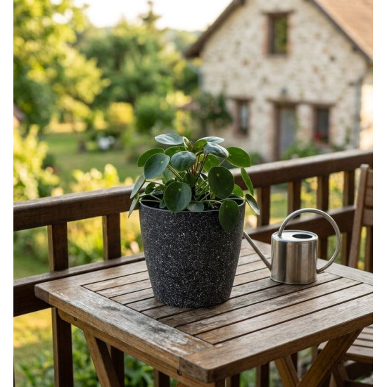 Strend Pro Stone flower pot, 23x20.5 cm, black, stone effect