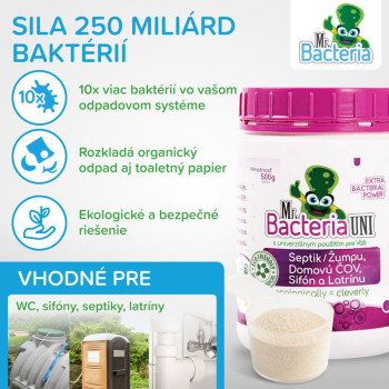 Активатор Mr.Bacteria UNI 4в1, для септиков, сифонов, очистных сооружений и туалетов, 500 г