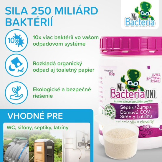 Активатор Mr.Bacteria UNI 4в1, для септиков, сифонов, очистных сооружений и туалетов, 500 г