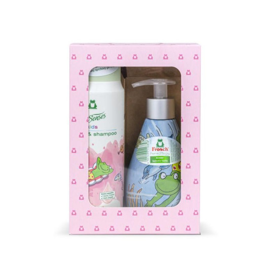 Подарочный набор Frosch EKO, гель/шампунь для душа + мыло, розовый, детский, 2x 300 мл