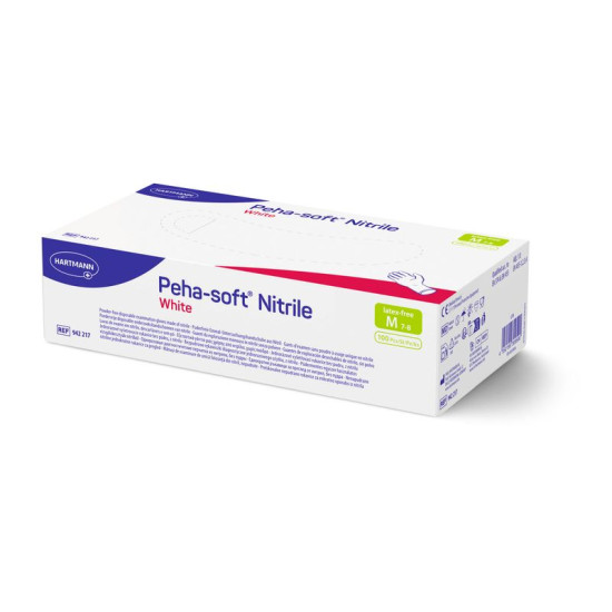 Cimdi Peha-soft nitrils, balts, M, iepakojumā 100 gab