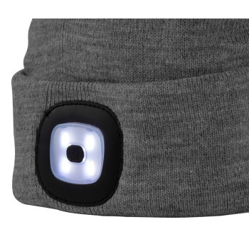 LED cepure, pelēks, 4x SMD LED, USB uzlāde