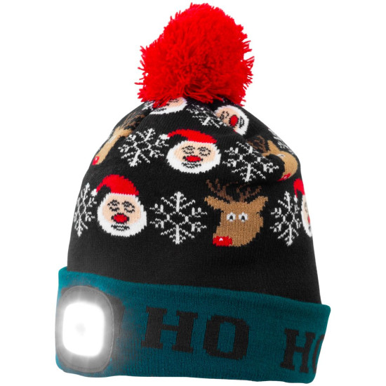 Шапка Beanie Strend Pro X-mas Ho-Ho, зелено-черная L, 4x SMD LED, зарядка через USB