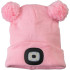 Детская шапка Strend Pro розовая M, с помпонами, 4x SMD светодиода, зарядка через USB