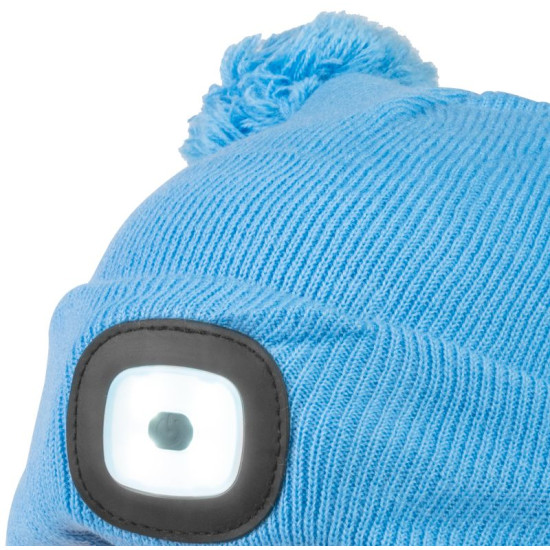 Детская шапка Strend Pro синяя, размер M, с помпонами, 4 светодиода SMD, зарядка через USB Детская шапка Strend Pro синяя, размер M, с помпонами, 4 светодиода SMD, зарядка через USB