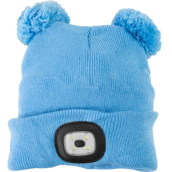 Детская шапка Strend Pro синяя, размер M, с помпонами, 4 светодиода SMD, зарядка через USB Детская шапка Strend Pro синяя, размер M, с помпонами, 4 светодиода SMD, зарядка через USB
