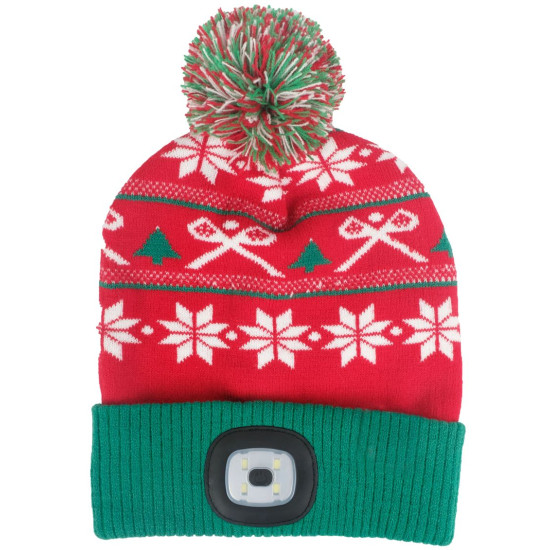 Шапка Strend Pro X-mas, зелено-красная, L, 4x SMD LED, зарядка через USB