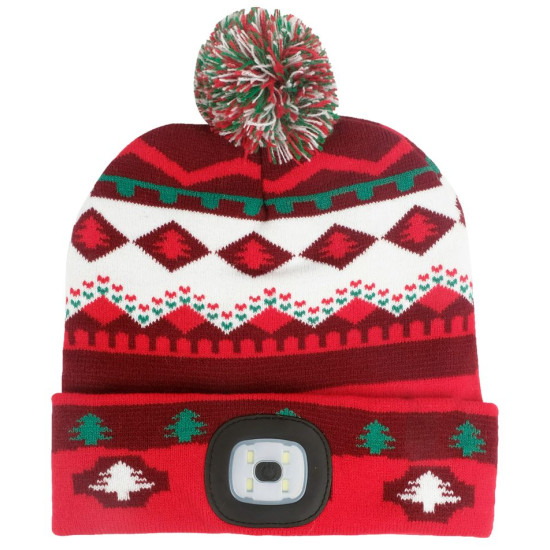 Шапка Strend Pro X-mas, красно-коричневая, L, 4x SMD LED, зарядка через USB