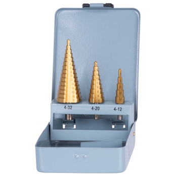 Набор ступенчатых сверл Strend рro SS421, 4-12, 4-20, 4-32 мм, TiN, HSS 4241, по металлу