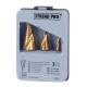 Drill set Strend Pro SS422, 4-12, 4-20, 4-32 mm, TiN, HSS 4241, stepped, spiral, for metal