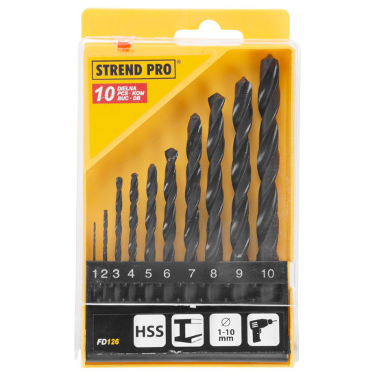 Набор сверл по металлу 10шт 1-10мм Strend Pro, HSS