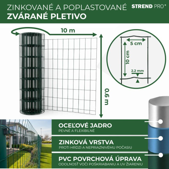 Siets EUROPLAST 1, 600/100x50/2.20 mm, zaļš, RAL 6005, Zn+PVC, korpuss, bumba. 10 m