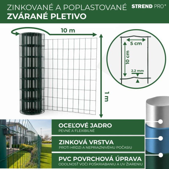Neto EUROPLAST 1, 1000/100x50/2.20 mm, zaļš, RAL 6005, Zn+PVC, korpuss, bumba. 10 m Neto EUROPLAST 1, 1000/100x50/2.20 mm, zaļš, RAL 6005, Zn+PVC, korpuss, bumba. 10 m