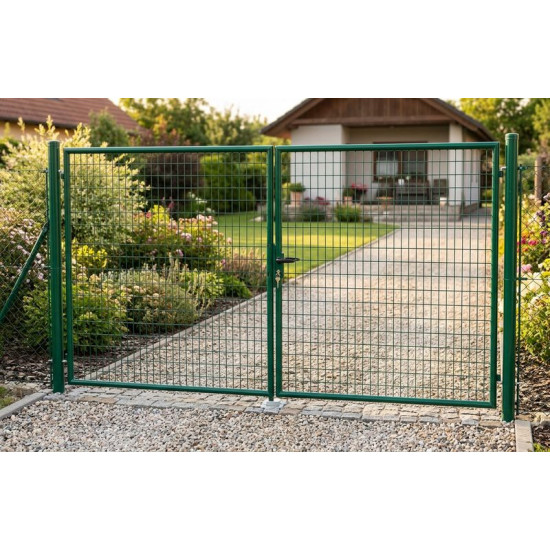 Ворота METALTEC DUO 3580/1450/100х50 мм, двустворчатые, садовые, зеленые, ZN+PVC, RAL6005