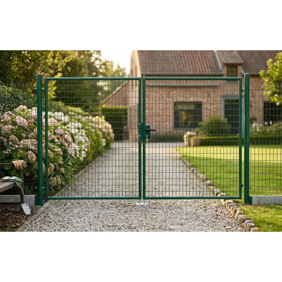 Ворота METALTEC DUO 3580/1950/100х50 мм, двустворчатые, садовые, зеленые, ZN+PVC, RAL6005