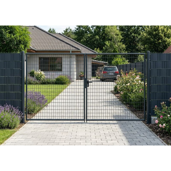 Ворота Strend Pro METALTEC DUO, 3580/1450/100х50 мм, антрацит, двустворчатые, для сада, ZN+PVC, РА