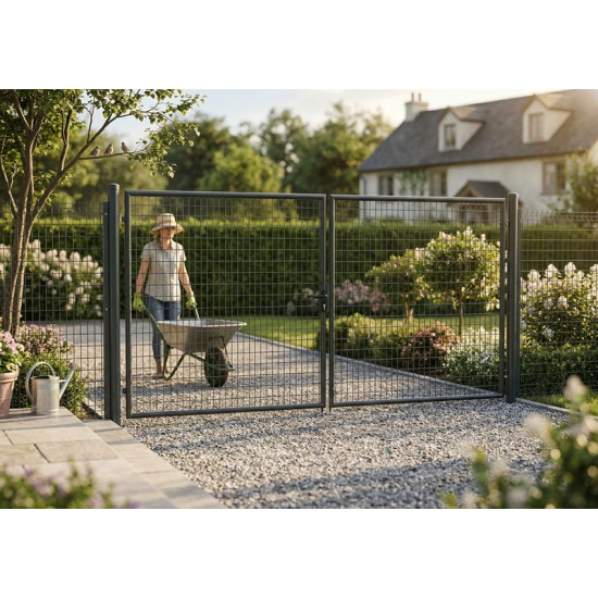 Ворота Strend Pro METALTEC DUO, 3580/1750/100х50 мм, антрацит, двустворчатые, для сада, ZN+PVC, РА