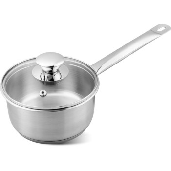 Ковшик с ручкой MagicHome Chloe, 14 см, 1 литр со стеклянной крышкой, нержавеющая сталь