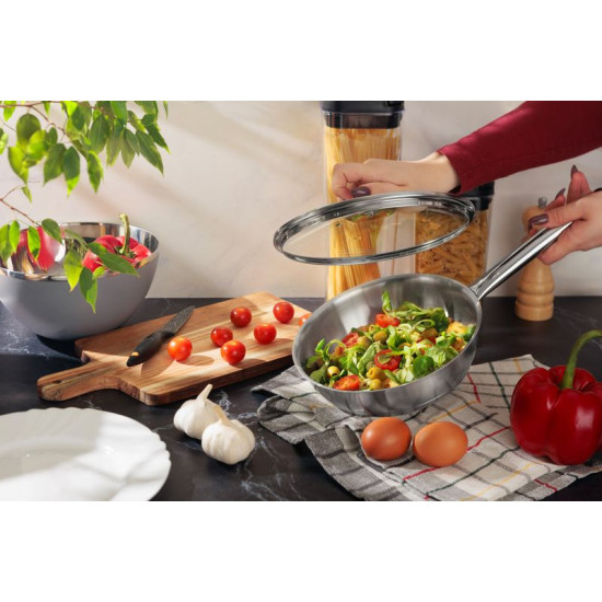 MagicHome Chloe frying pan, 20 cm, 1.5 liters, with glass lid, stainless steel
