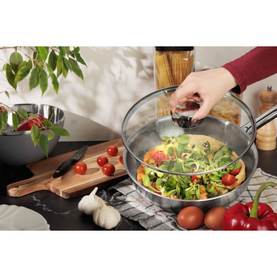 MagicHome Chloe frying pan, 26 cm, 3.2 liters, with glass lid, stainless steel
