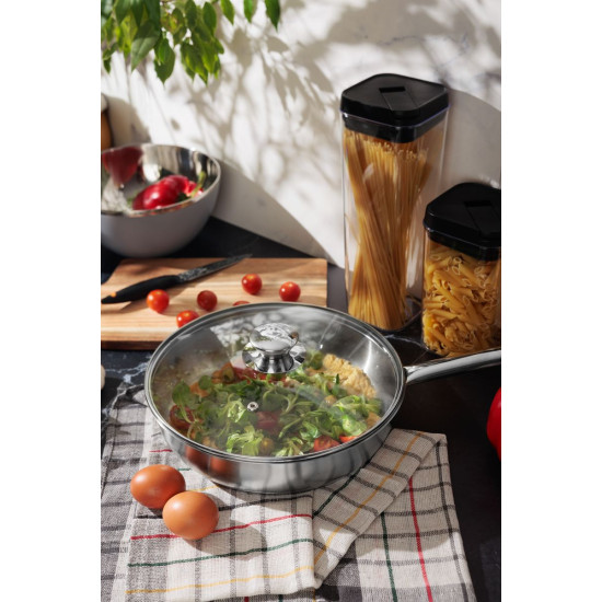 MagicHome Chloe frying pan, 26 cm, 3.2 liters, with glass lid, stainless steel