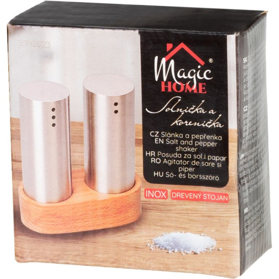 Солонка и перечница MagicHome, деревянная подставка, нержавеющая сталь