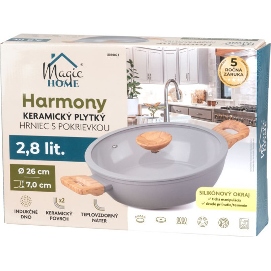MagicHome Harmony pot, shallow, with glass lid, 26 cm