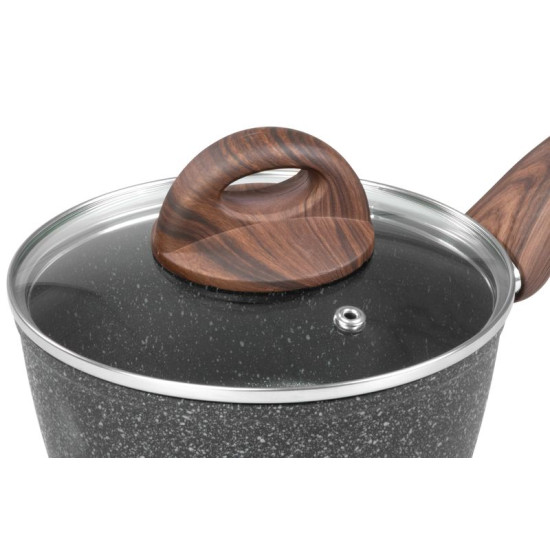 MagicHome Black Marble Line casserole, with glass lid, 16 cm