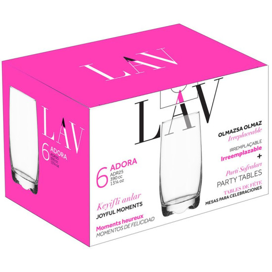 Стакан Adora, LAV, стеклянный, для воды, 390 мл, 61x145 мм, в упаковке 6 шт.