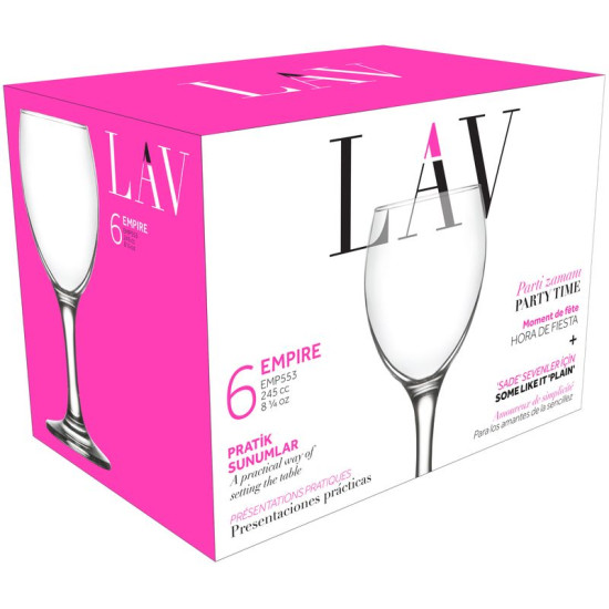 Empire glāzes, LAV, stikls, vīnam, 245 ml, 63x169 mm, pak. 6 gab